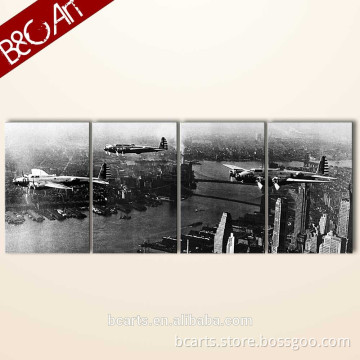 The four pieces of black and white of the second world war landscape oil painting